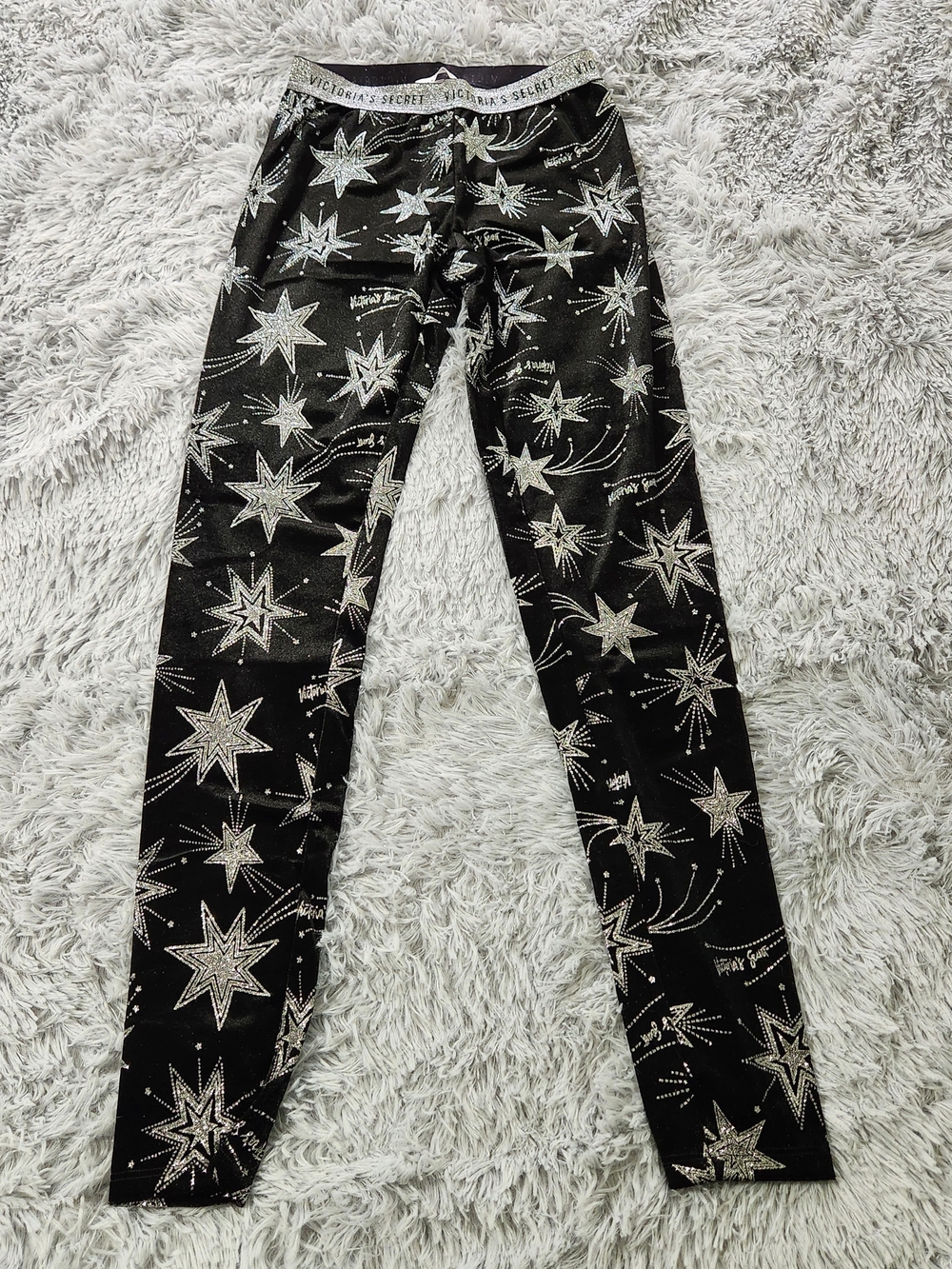 Victoria's Secret Black Glitter Star Print Velour Leggings